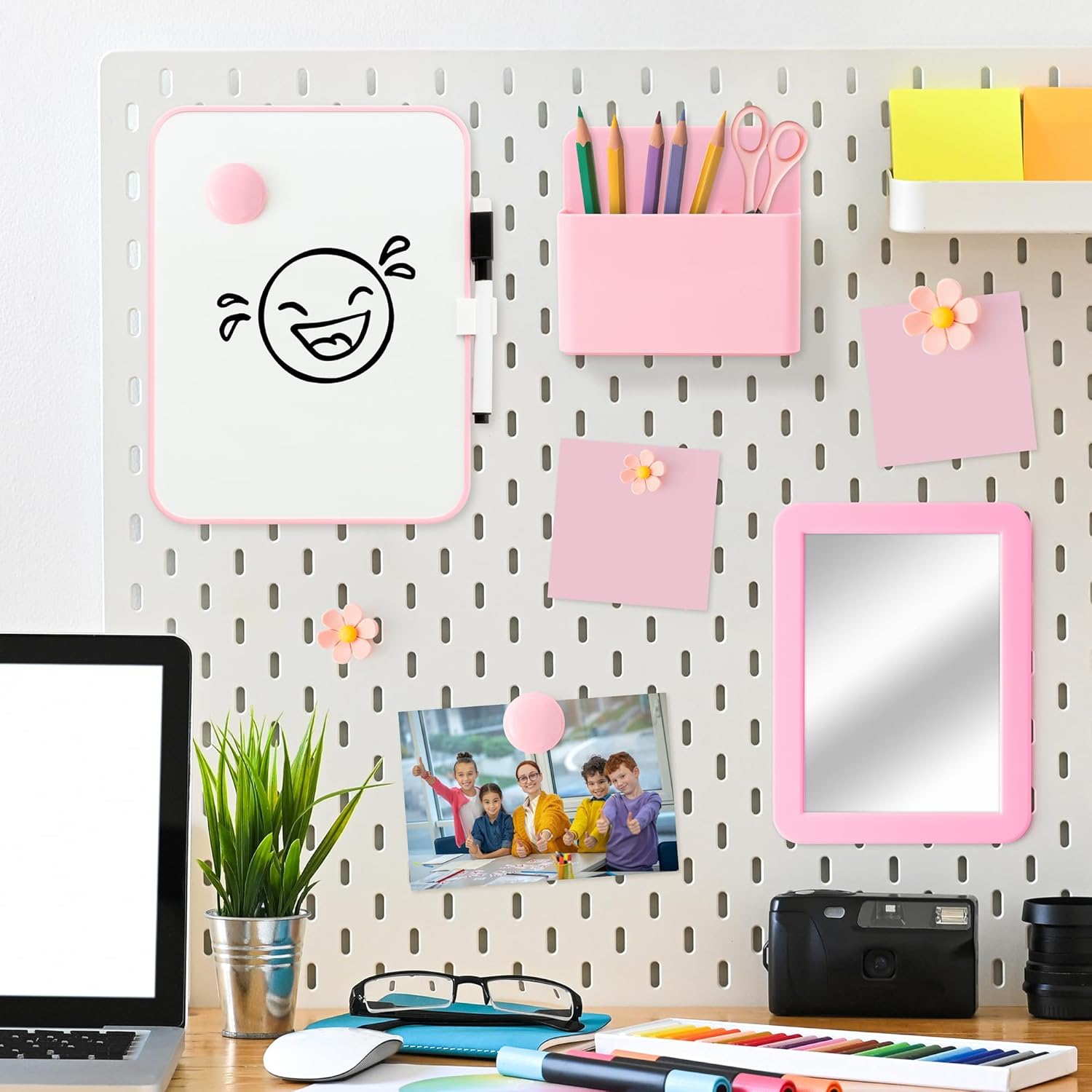R HORSE Locker Accessories Kit - Pink Locker Organizer and Decorating Kit for Girls with Magnetic Mirror, Pen Holder, Whiteboard, Marker, Faux Fur Rug, Flower Magnets for 100 Days of School Essentials