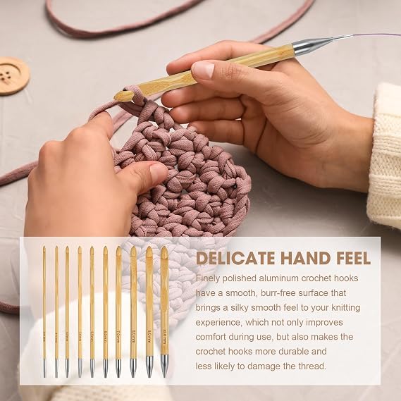 Tunisian Crochet Hooks Set with Cables 10 Interchangeable Afghan Crochet Hooks (3.5mm10mm) with 4 Swivel Cords, End Caps, Connectors & Storage Case Bamboo Crochet Hook Kit for Beginners & Experts