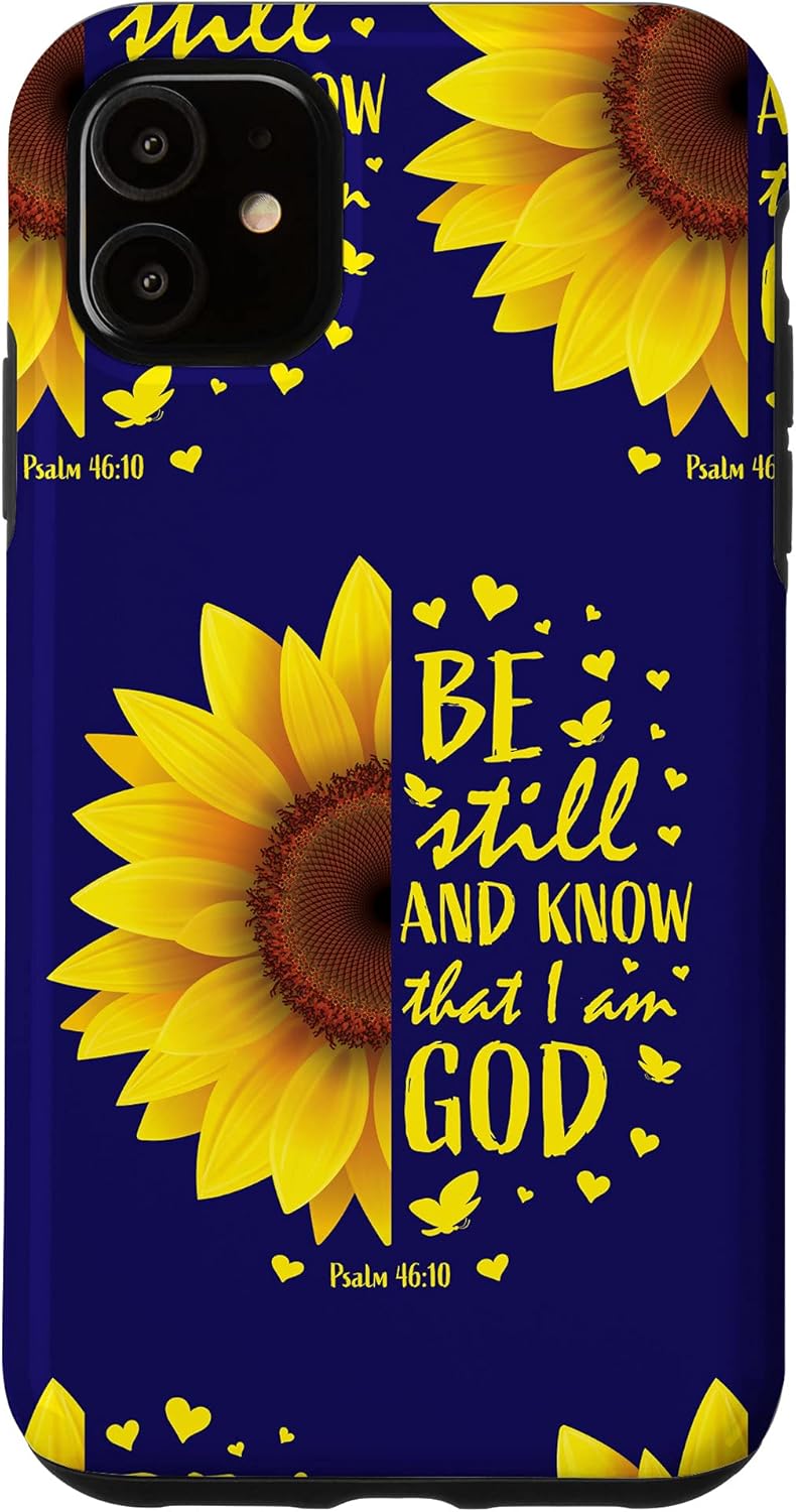 iPhone XR Blue Sunflower Bible Verse Be Still And Know That I Am God Case