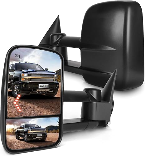 SCITOO Par de potencia calentada vista lateral LED flecha señal manual telescópica ajuste 03-07 para Chevy para GMC Silverado Sierra 1500 2500 3500