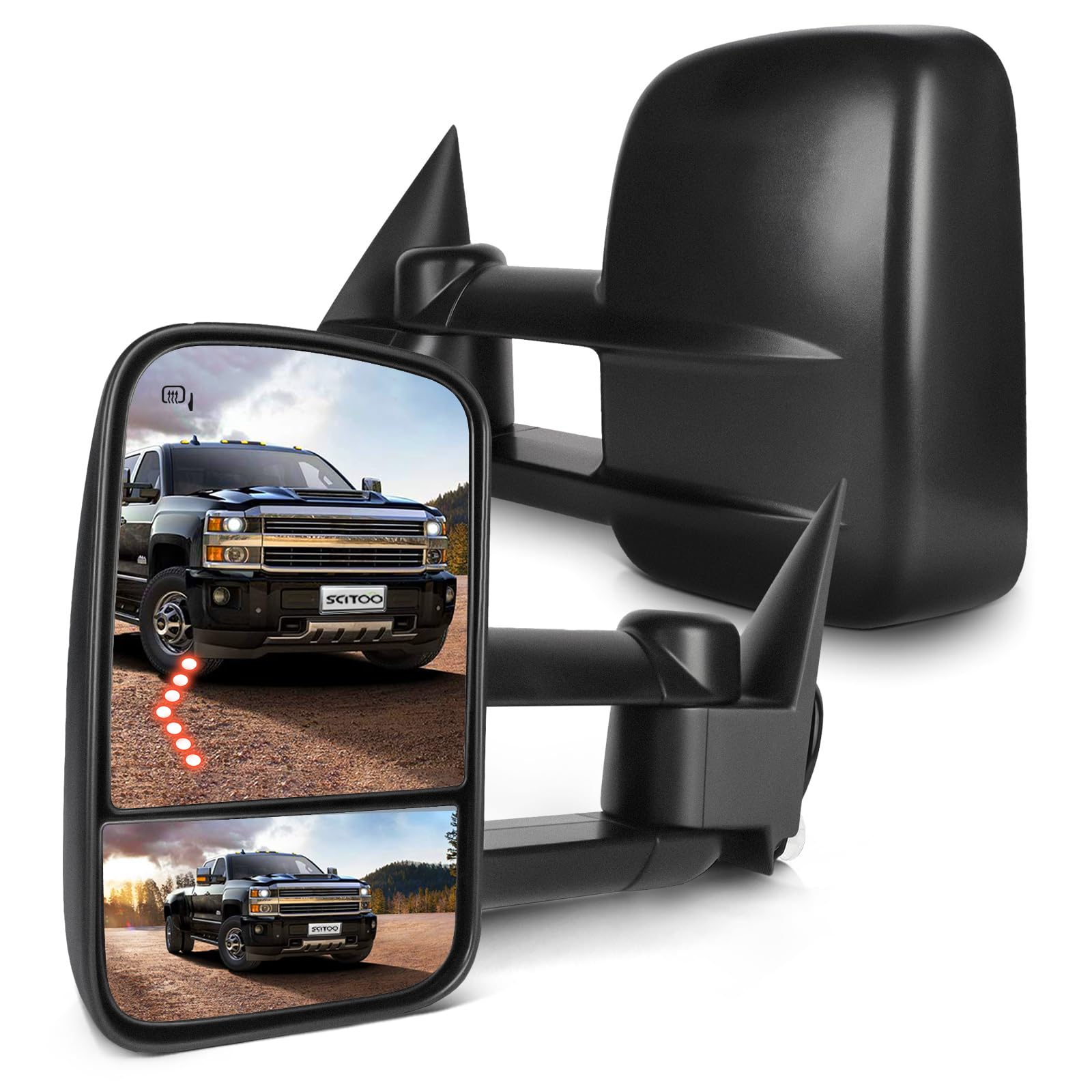 SCITOO Towing Mirrors Fit for Chevy for GMC Exterior Accessories Mirrors fit 2003-2006 for Chevy for Silverado/Suburban/Sierra 1500 2500 3500 (Just Fit 07 Classic) with Power Heated Arrow Turn Signal