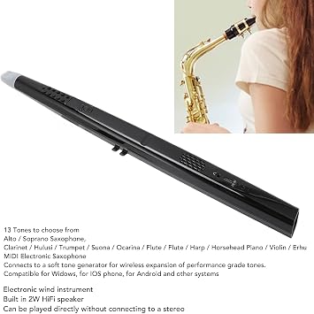 MIDI Electronic Saxophone, Mini Saxophone Digital Wind Instrument, Support 13 Pitch Adjustable Volume, 3 Blowing Sensitivity, for Beginners and Professional Performer