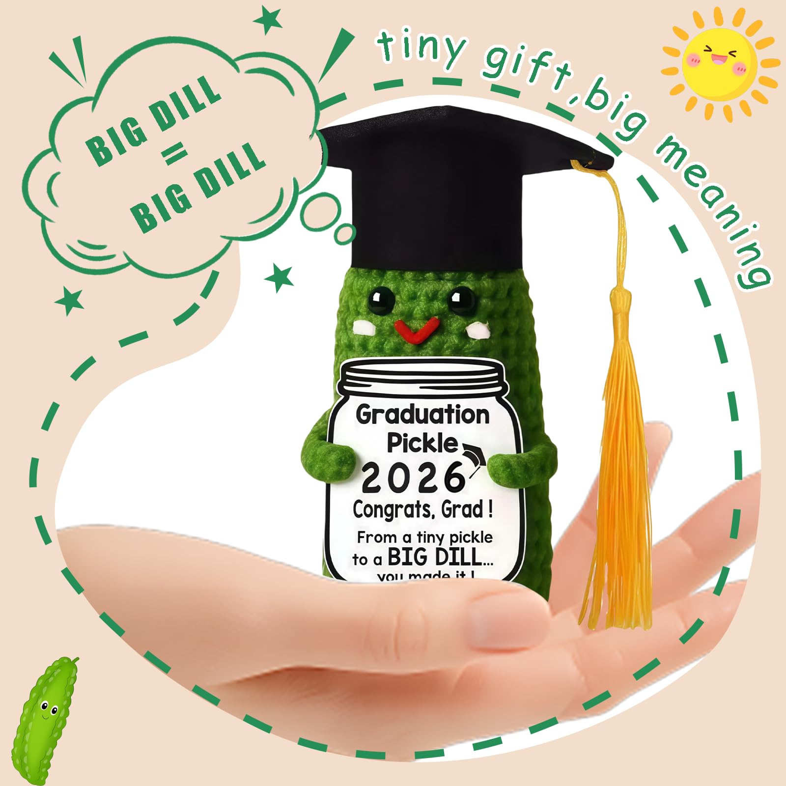 Graduation Gifts 2026 - Funny Handmade Crochet Pickle Grad Gift, A Quirky Congrats Present For Him And Her, Ideal For High School, College & University Graduates Unique Handmade Crochet Craft - 3