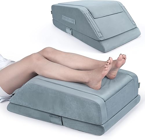 OasisSpace Almohadas de elevación de doble pierna para después de cirugía o descanso, almohada de espuma viscoelástica de una sola pierna con funda