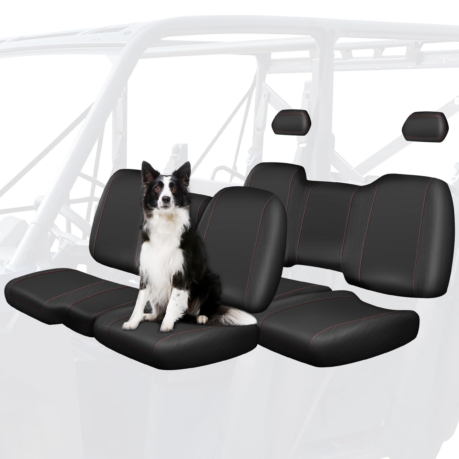 QUNSUNUS 1680D UTV Seat Covers for Polaris Ranger Crew XP 1000 2017-2021/Crew 1000 Premium 2020-2023,Waterproof Split Bench UTV Seat Cover with Elastic Edges and Velcro (9 PCS)