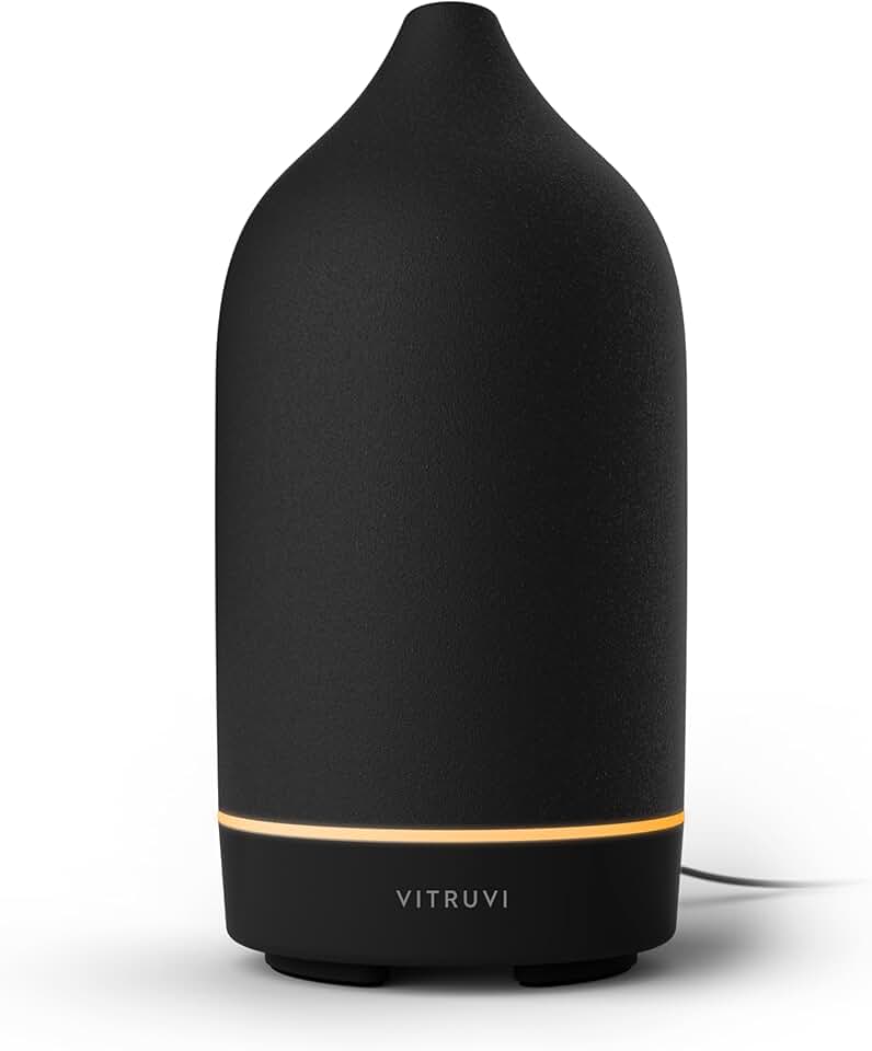 VITRUVI Stone Diffuser, Ceramic Ultrasonic Essential Oil Diffuser for Aromatherapy | Ceramic Diffuser, Diffusers for Home, Oil Diffuser, Room Decor | Black, 90ml Capacity
