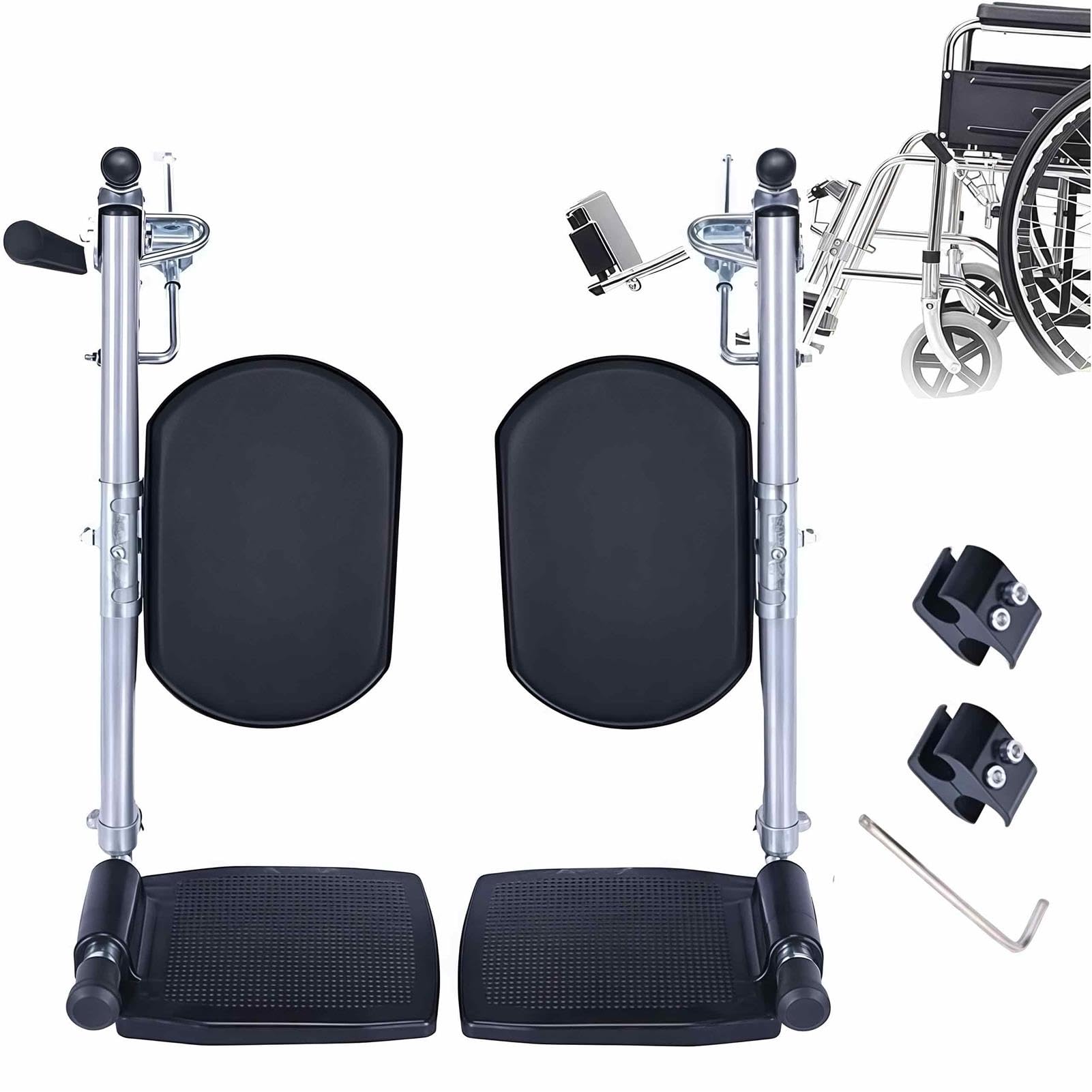 Reposapiés Universal para Silla Ruedas con Tubos Redondos, Reposapiés Elevable para Silla Ruedas con Reposapiés Acolchado, Ángulo Ajustable, Fácil Limpiar, para Sillas Ruedas Estándar