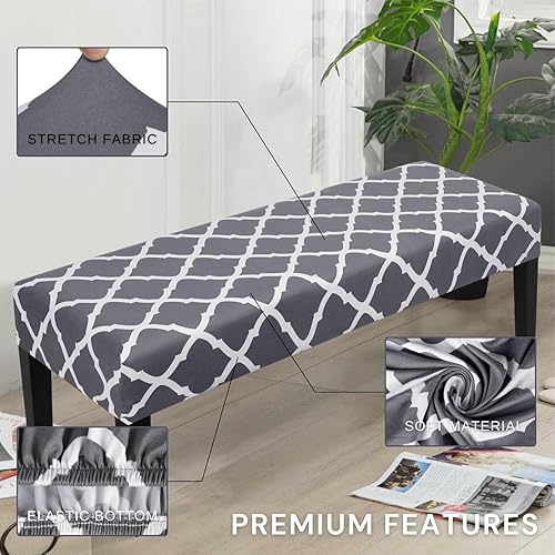 Miniatura 4 de SearchI Funda elástica para banco de comedor, lavable y duradera, fundas de asiento rectangulares para comedor, sala de estar, cocina (cuadros