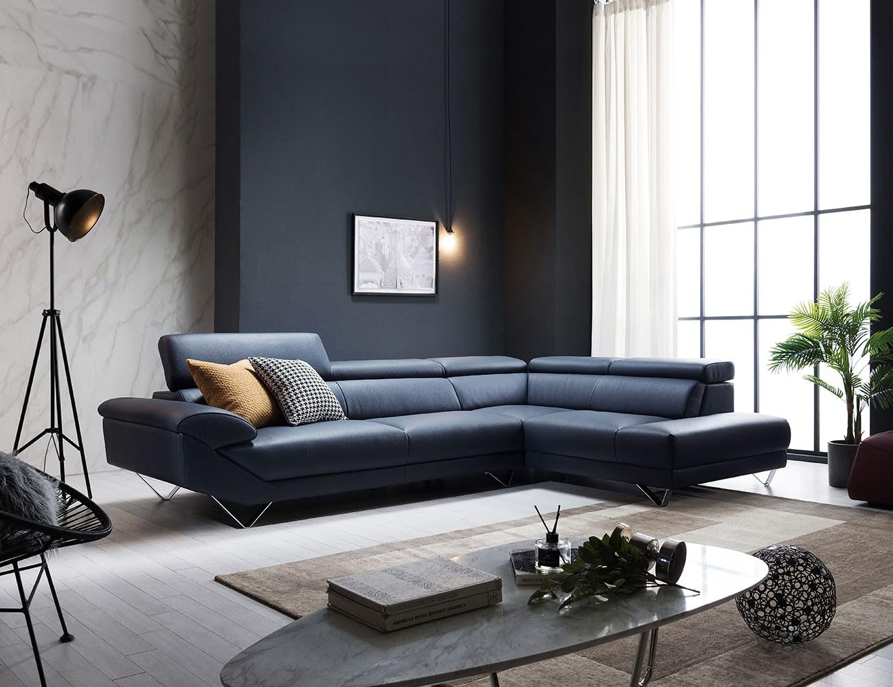 Fabrique Flexon L-Shaped Corner 5-Seater Sofa Set with Diligent Leatherette & Moveable Headrest (LHS) | Dark Grey | Sturdy Stainless Steel Legs | Modern Furniture for Home & Office-image-15