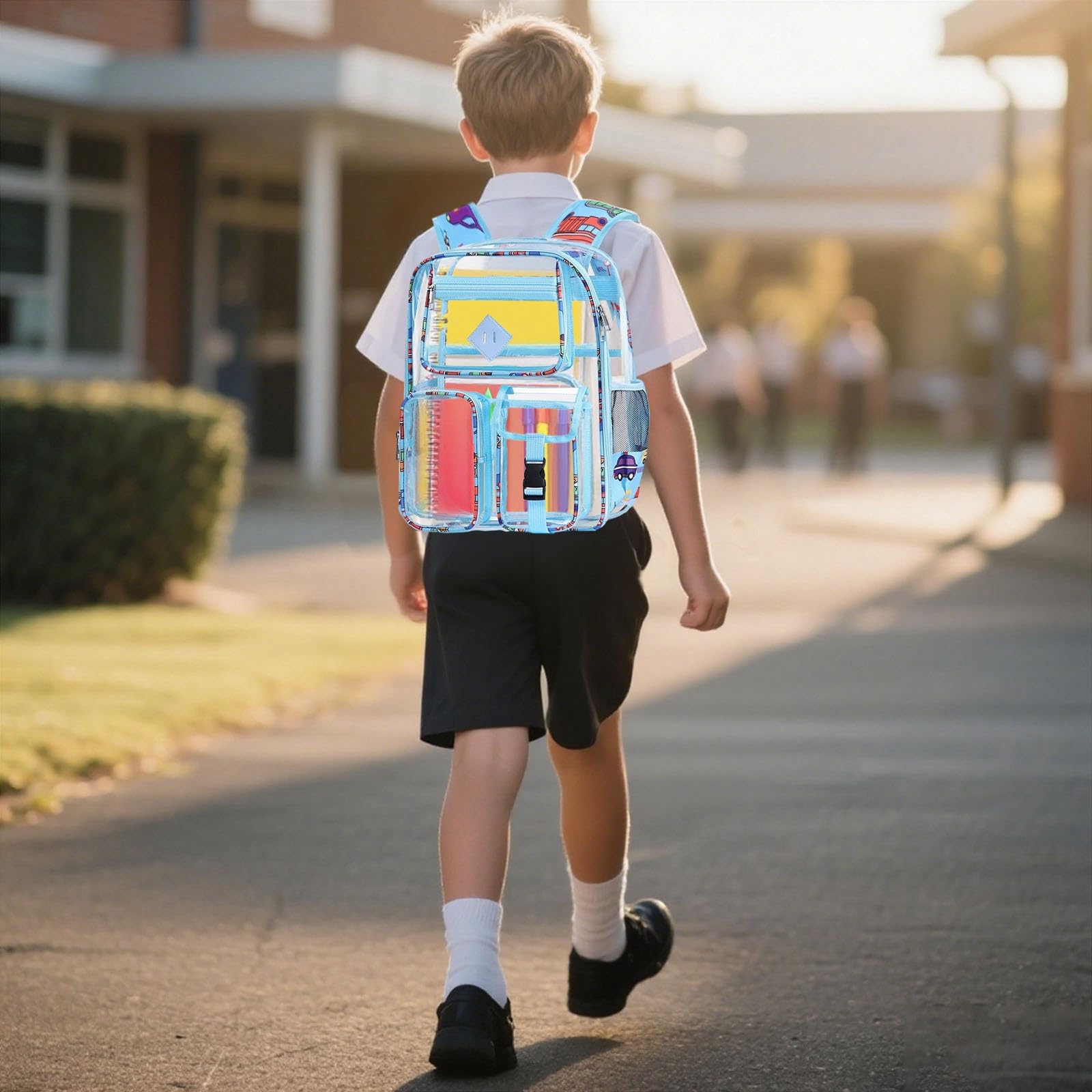 Generisch Zaino trasparente per bambini di grande capacità per la scuola, durevole, grande capacità, design trasparente, robusto e durevole, ideale per l'uso quotidiano scolastico, Azzurro, Taglia