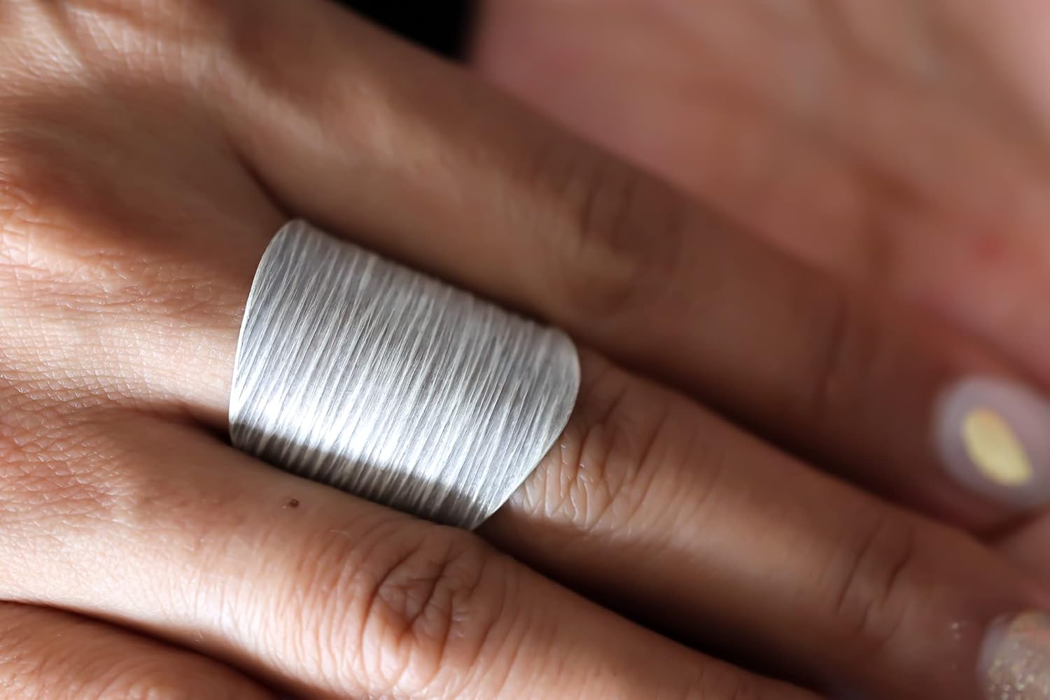 Sterling Silver Textured Banded Statement Ring Adjustable Size, Boho Ethnic Hippie Gypsy Tribe Artisan 7.2g