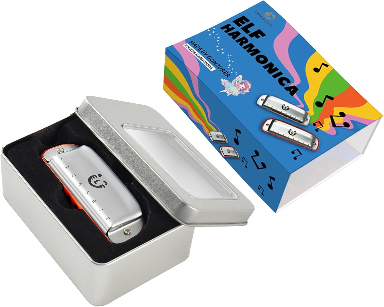 CONJURER 8 Hole Blues Harmonica for Students Adult, C Key Diatonic Harmonica Mouth Organ for Beginners Professionals, with Exquisite Case, Musical Instrument, as a Gift, Orange
