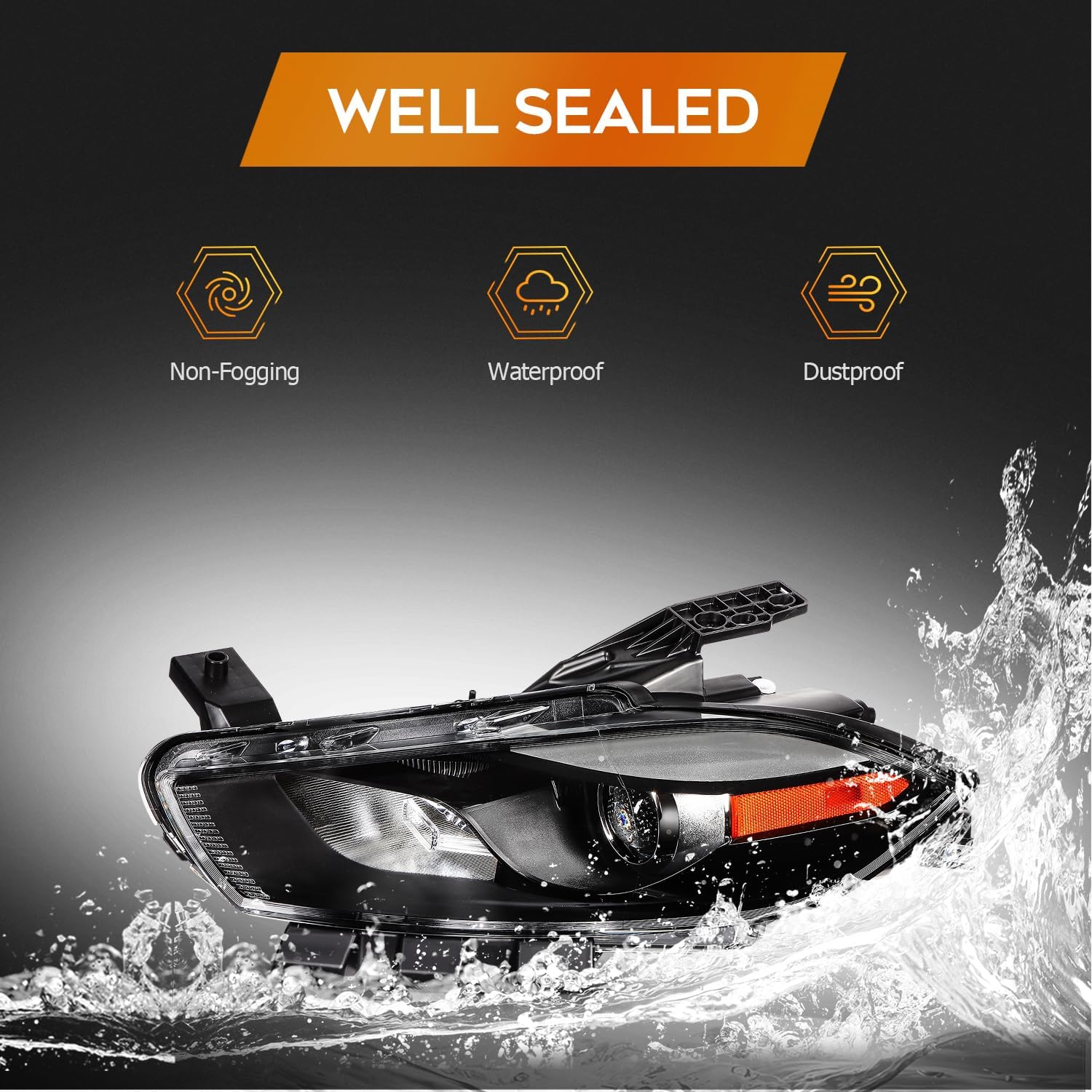 Headlight Assembly Fit with 2013-2016 for Dodge Dart Black Housing Amber Corner Left Side 68085141AL CH2502240