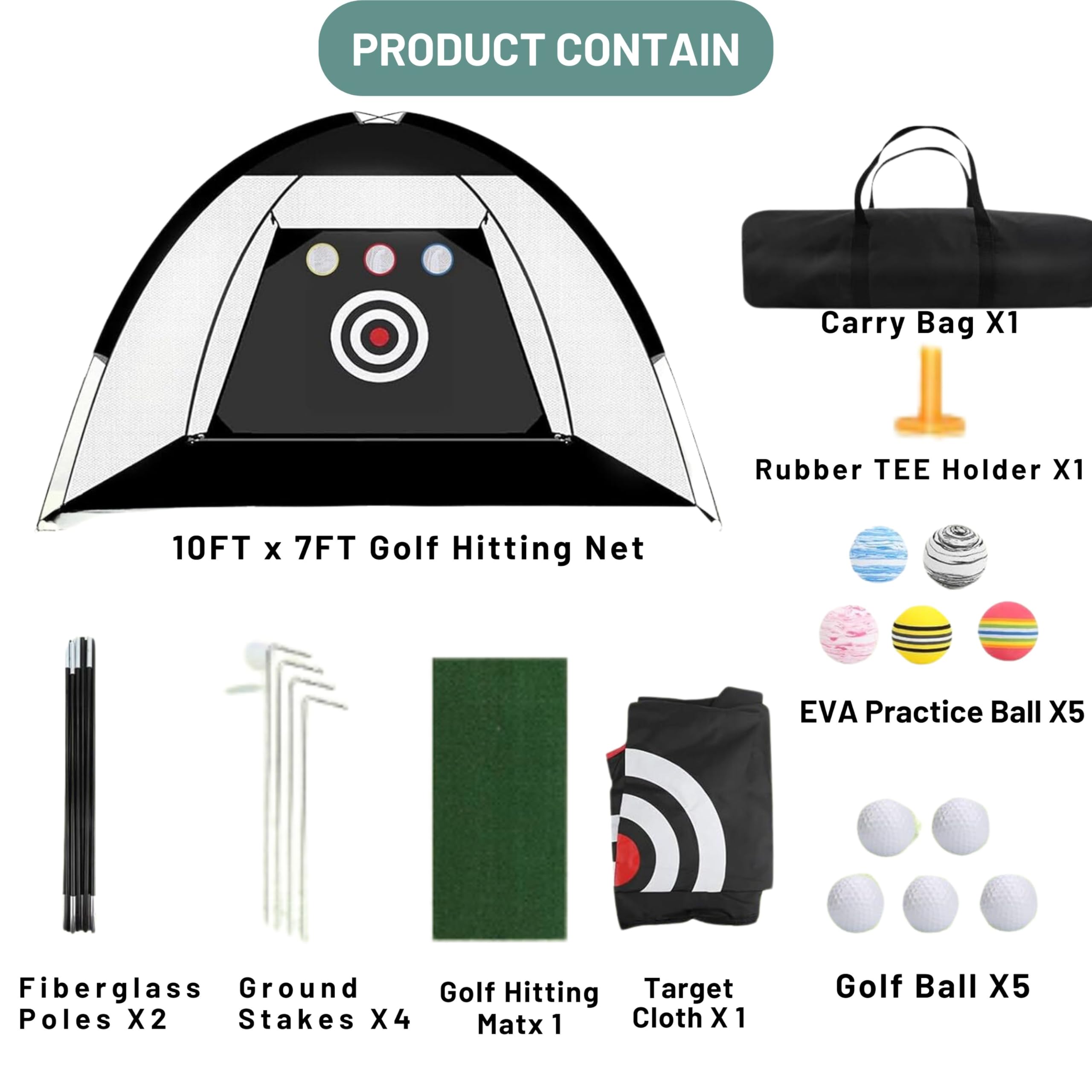 Kit Red Pórtatil Parar Pelotas de Golf con Alfombra y Maleta de Transporte