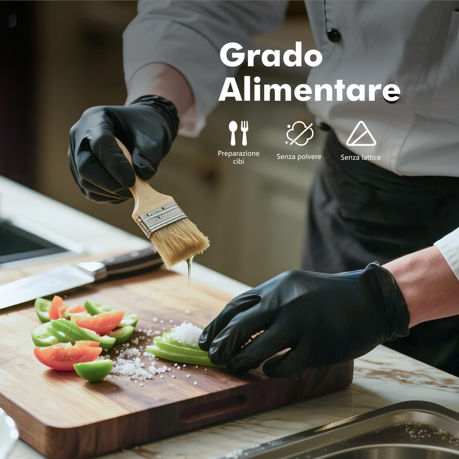 GRIFEMA Guanti in Nitrile Neri 100 Pezzi Taglia, Monouso Senza Polvere e Lattice, Uso Alimentare, Cucina, BBQ Pulizie, Tatuaggi, Bellezza, Alta Sensibilità Tattile, Effetto Seconda Pelle, EN 455/374-M