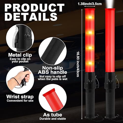 Miniatura 2 de Weewooday Pack de 2 varitas de control de tráfico aéreo de seguridad de 16 pulgadas, varita de señal de tráfico LED con linterna de control de