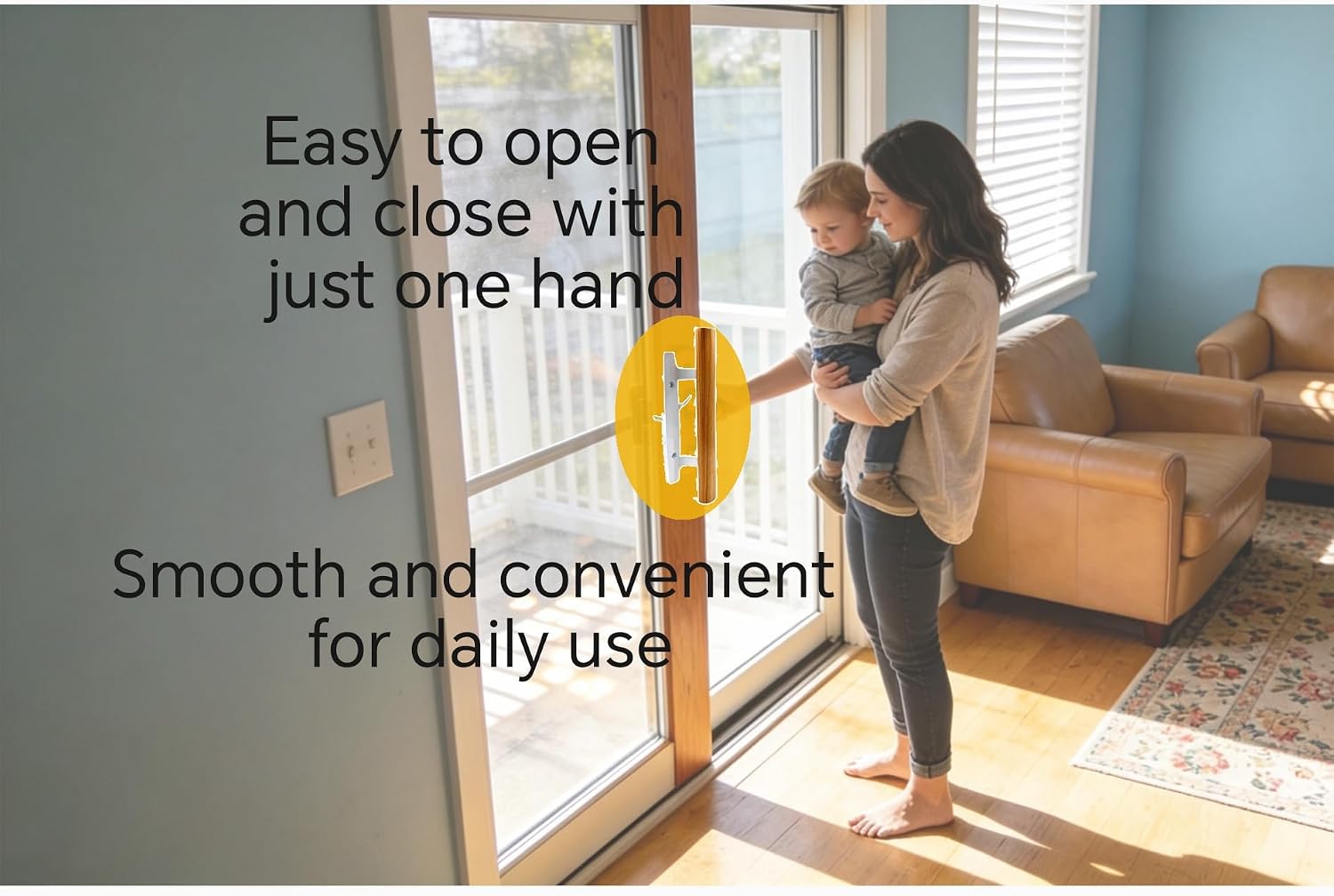 Sliding Patio Door Handle Set, Natural Wood Interior & White Zinc Exterior(White), Non-Keyed , Fits 3-15/16" Hole Spacing, Universal Easy Install Replacement for Sliding Glass Doors.Pull Handle Set