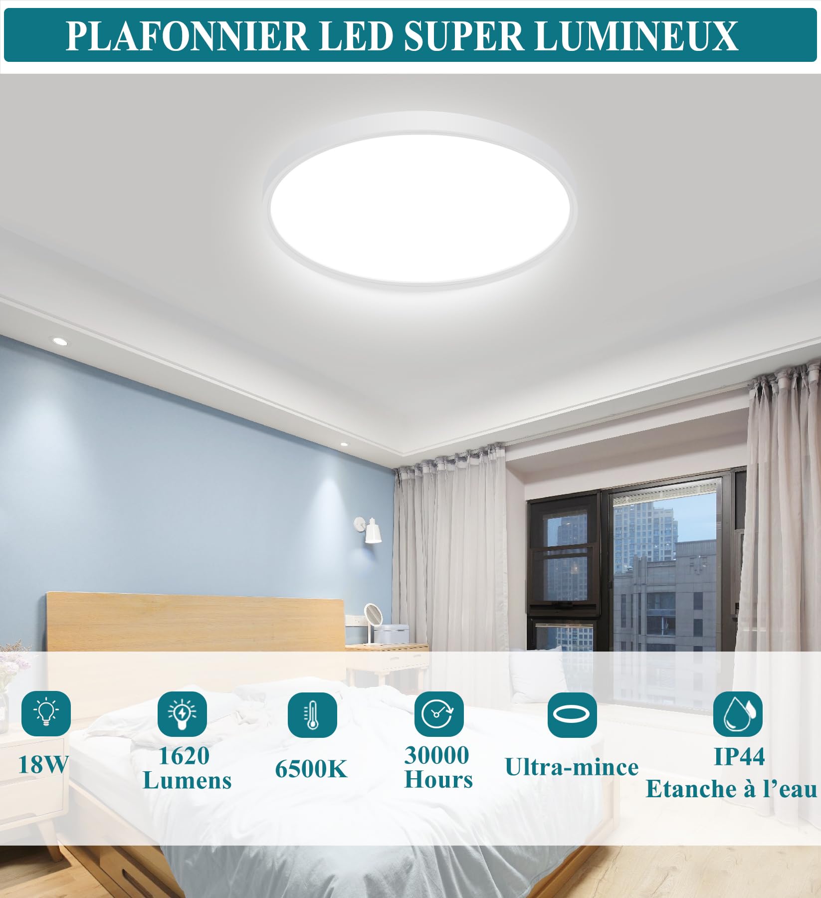 Ouyulong Lot de 4 Plafonniers LED Rond 23cm 18W 4000K 1620LM