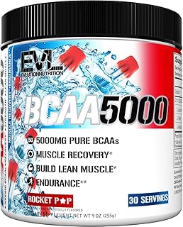 Evlution EVL BCAAs Amino Acids Powder - BCAA Powder Post Workout Recovery Drink and Stim Free Pre Workout Energy Drink Powder - 5g Branched Chain Amino Acids Supplement for Men - Rocket Pop