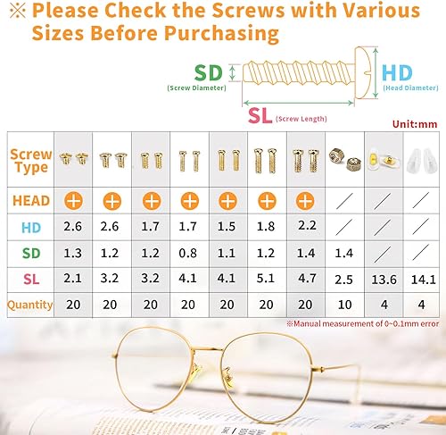 Miniatura 2 de Kit de reparación de gafas, kit de reparación de cristales con tornillos dorados, almohadillas para la nariz, juego de destornilladores y marcos de
