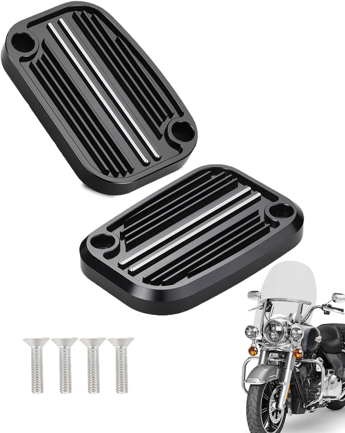 Motorcycle Brake And Clutch Fluid Reservoir Covers Caps for Electra Glide, Road King, Street Glide, Road Glide, Tri Glide And More Models, Knight Black