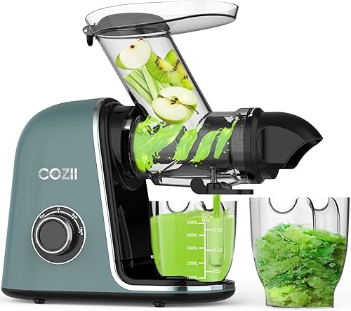 COZII Exprimidor de prensa en frío, exprimidor de masticación lenta sin obstrucciones, modo suaveduro y motor silencioso, canal de alimentación