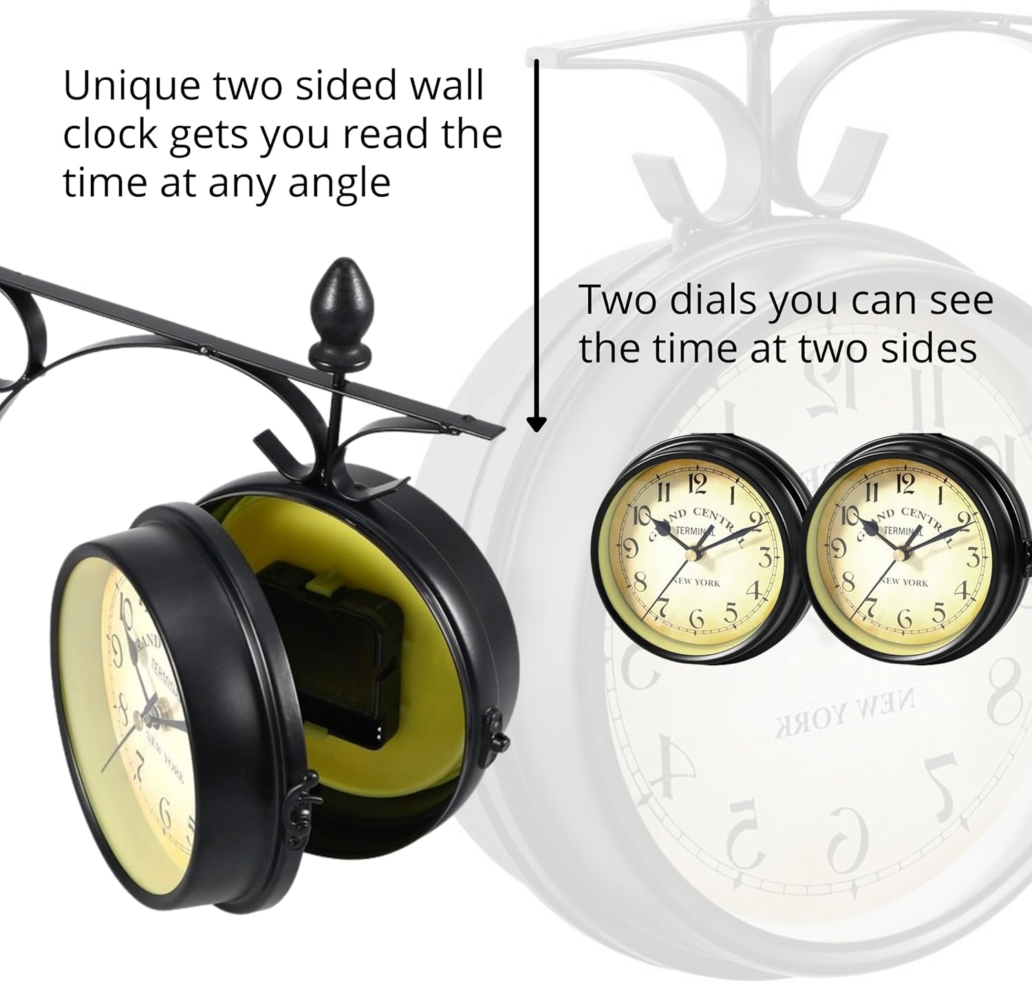 BELMAKS Vintage Double Sided Industrial Wall Clock for Outdoor Decorative Art Antique Decor Office Kitchen Silent 360 Degree Rotate