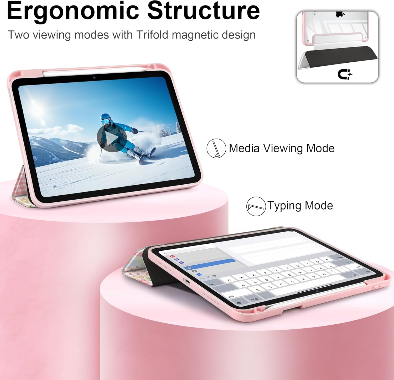 Case for iPad (A16) 11th Generation 11 inch 2025 /iPad 10th Gen 10.9 2022- Cute Patterns Functional Protection Clear Back Shell Magnetic Wake Sleep Trifold Stand & Pencil Holder, Cute Bunny