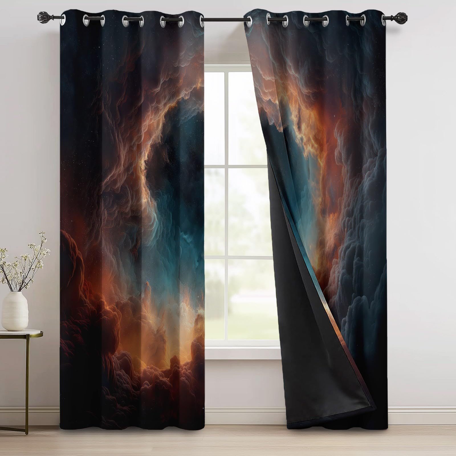 Rideau Occultant 85L x 200H cm, Rideaux Thermiques Bleu Univers Fantastique Nébuleuse Nuages avec Oeillets, Rideaux Isolants Anti-Froid pour Salon et Chambre Fenetre Moderne Décoration, Lot de 2