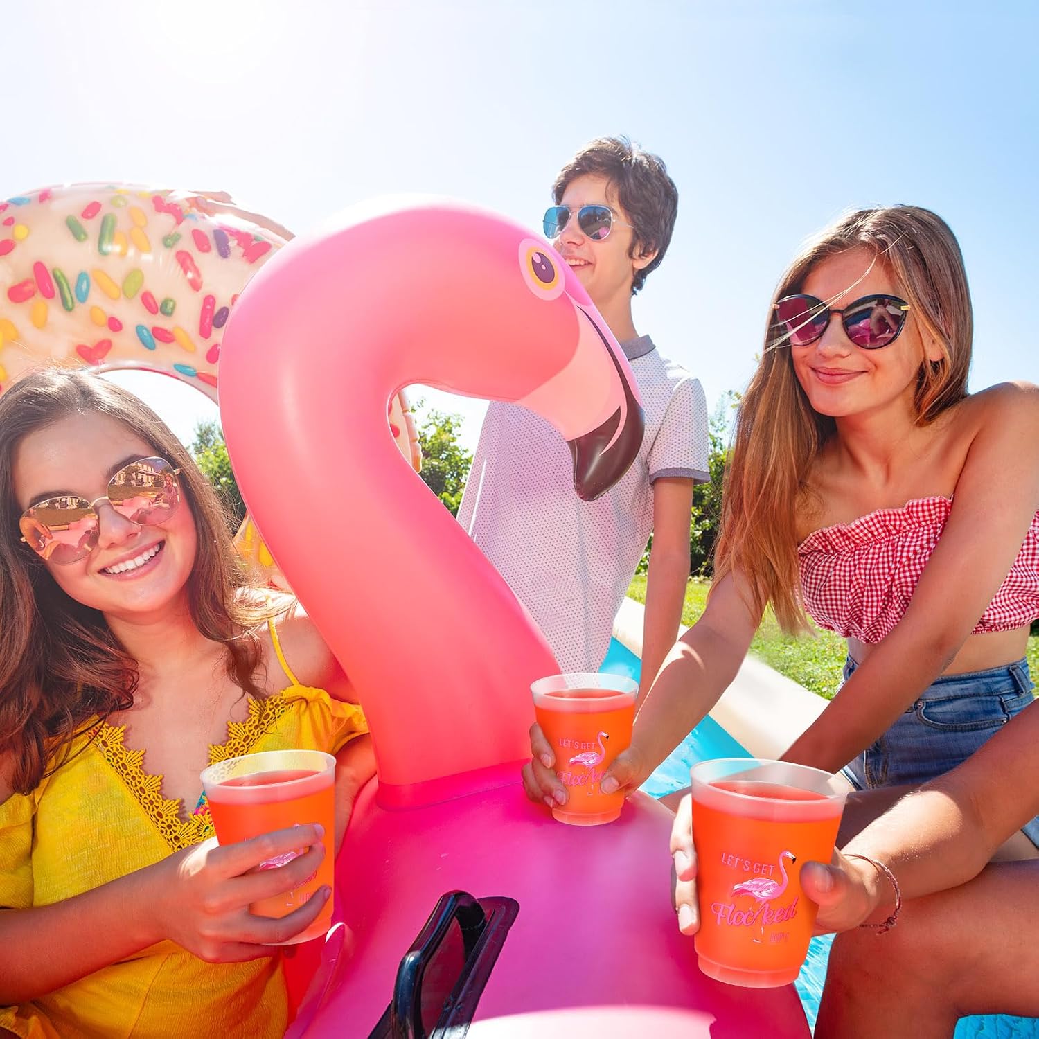 Dandat 24 Pcs Let's Get Flocked UP Cup 16 oz Flamingo Party Cups Bulk Reusable Hawaiian Luau Frosted Plastic Cups for Flamingo Summer Tropical Birthday Bridal Showers Party Favors Supplies Decor