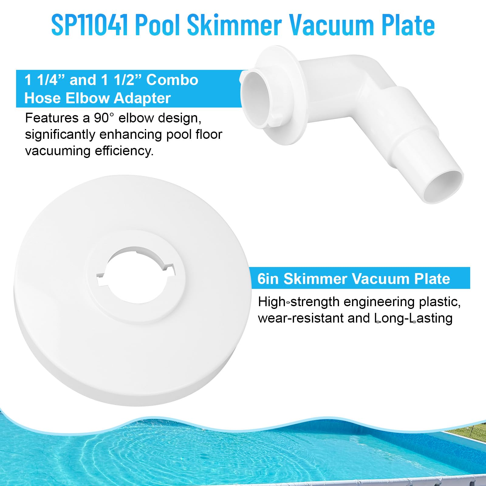 GDW Placa de vacío para skimmer de piscina compatible con Hayward SP1090, SP1091, SP1092 - Skim Vac 1 1/4 pulgadas y 1 1/2 pulgadas combo adaptador de codo de manguera - Reemplazo exacto Hayward SP11041