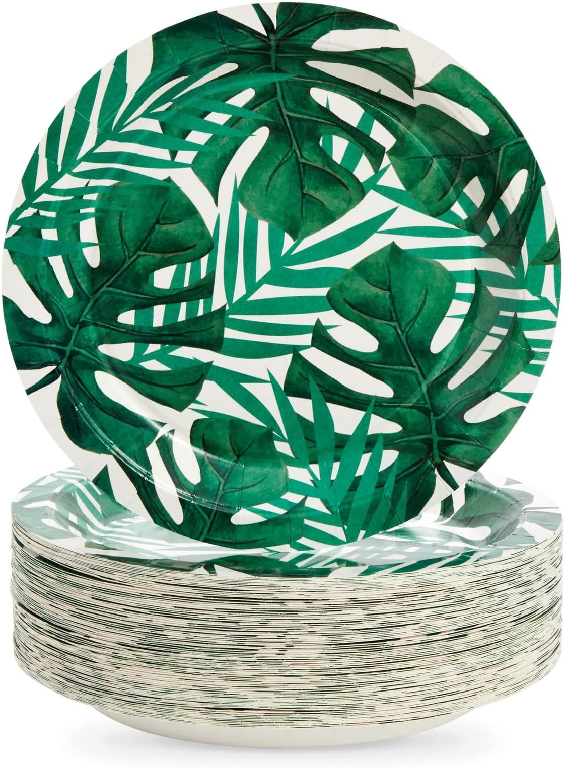 BLUE PANDA 80-Pack Tropical Paper Plates, Disposable 9" Green Leaf Plates Paper Design for Birthday. Bridal Shower, Hawaiian Luau Party Supplies, Summer-Party Themed Decorations