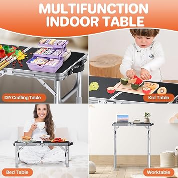 FUNYKICH 2ft Folding Camping Table 22.8''x15.7''x27.5'',3 Height Adjustable