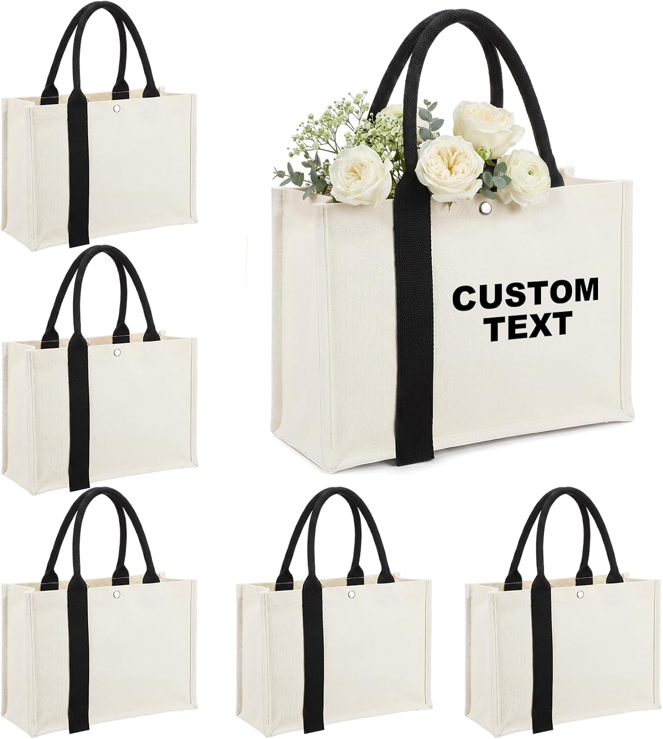 Kacctyen 6 Pcs Blank Canvas Tote Bags with Handles Bridesmaid Reusable Grocery Bags Bulk DIY Sublimation Tote Gift for Bachelorette Wedding Birthday Party Favors