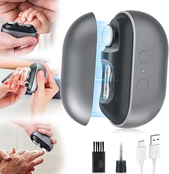 Electric Nail Clipper with LED Light, 2 Speeds Nail File & Baby Automatic Nail Clipper, 3 in 1 Design, USB Rechargeable Safety Fingernail Trimmer for Baby, Kids, Seniors, Caregivers Frosted Black