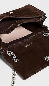 Tory Burch Women's Kira Turnlock Suede Shoulder Bag, Dark Cocoa