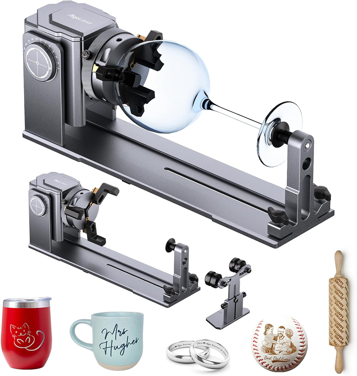 Algolaser 4 in 1 Laser Rotary Roller - Y-axis Rotary Chuck for Laser Engraver,180° Adjustable Jaw Chuck Rotary for Engraving Tumblers, Bottles & Cylindrical Objects Suitable for DIY KIT MK2/Alpha MK2