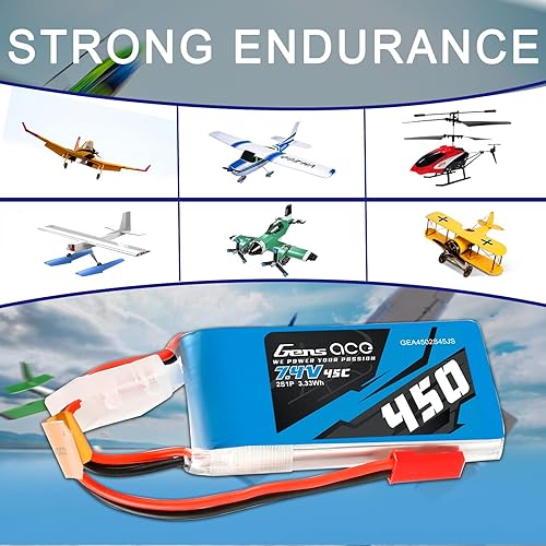 Miniatura 5 de Gens ace 2S Lipo Batería 7.4V 450mAh 45C Lipo Batería con enchufe JST-SYP para helicóptero 250 y avión pequeño