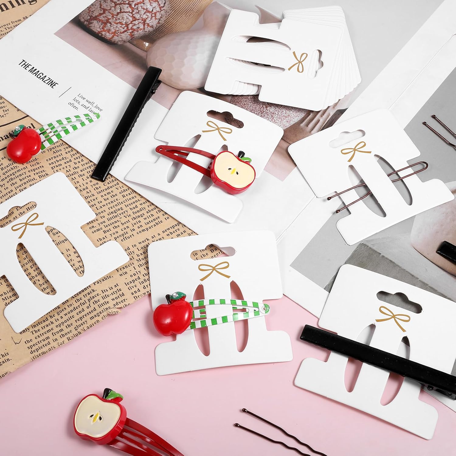 100 PCS Hair Clip Display Cards Christmas, Rectangle Hair Bow Display Cards, White Vendor Displays Supplies for Hairs Accessories Barrettes Displays and Organizing
