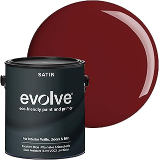 EVOLVE Interior Paint & Primer, Satin (Burgundy), 1 Gallon – Available in 50+ Colors, One-Coat Coverage, Excellent Hide, Low VOC, Low Odor, Washable Interior Paint