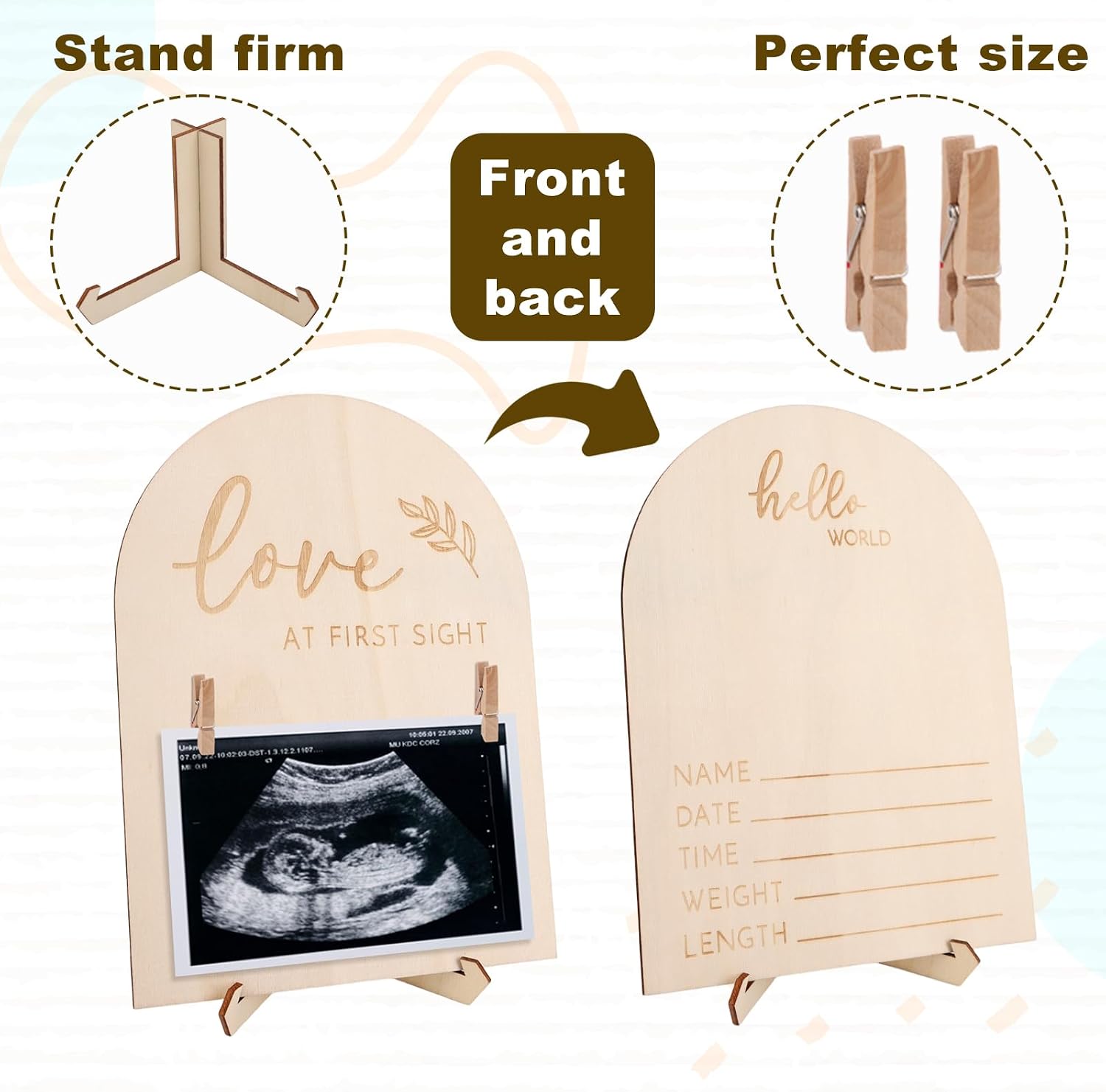 Baby Scan Sonogram Picture Frame, Ultrasound Photo Frame Pregnancy Announcement Keepsake with Bracket & Clip for Gender Reveal Expecting to Be Mom Dad First Time Parents Gifts (Style 1)
