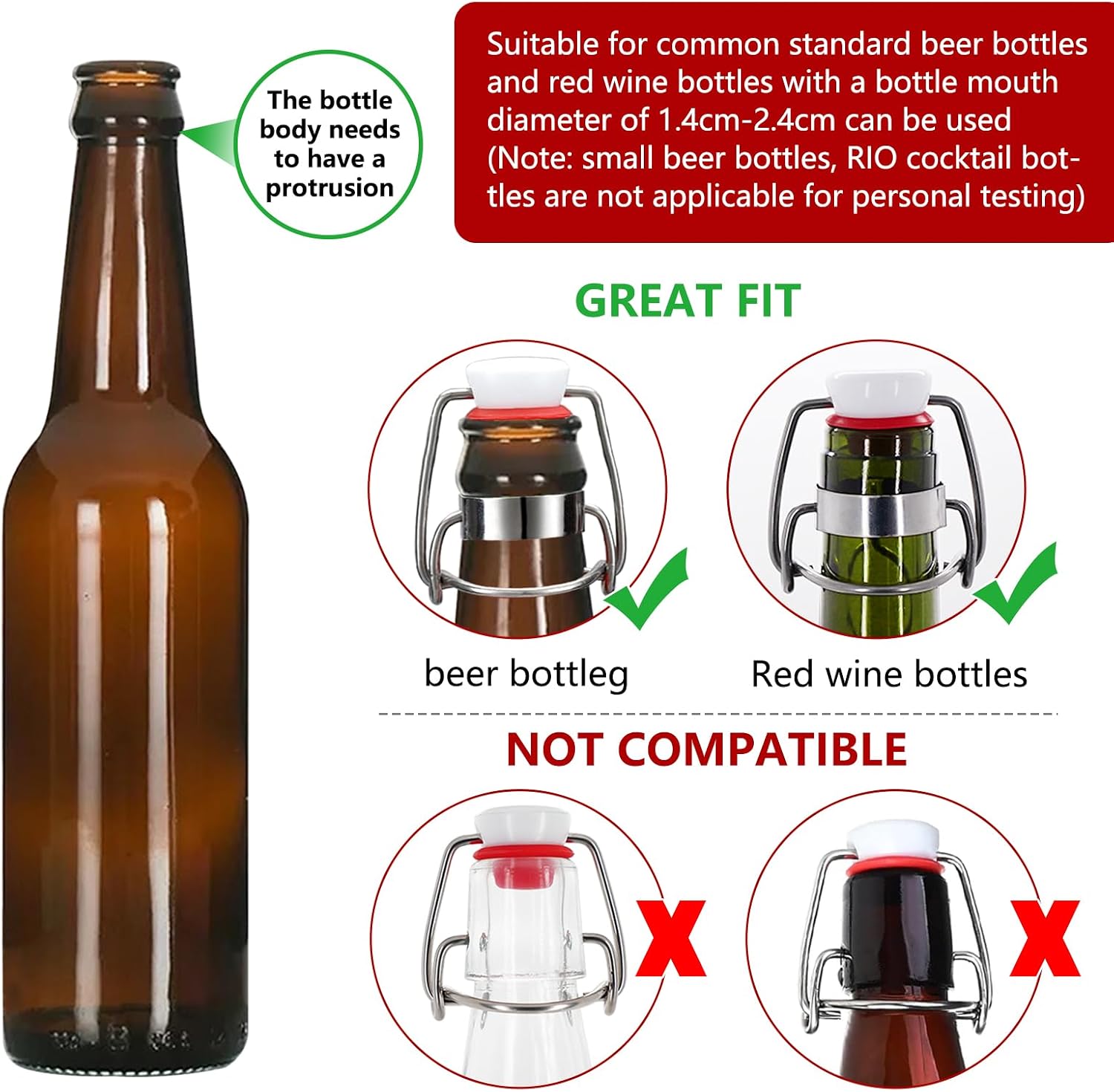 [12 +12] half cover 18mm Swing Top Glass Bottle Caps Flip Top Beer Bottle Cap Beer Bottle Airtight Lids Leakproof Easy Cap Swing Top Beer Bottle Cap 12 Swing Cap with Replacement Silicone Gaskets