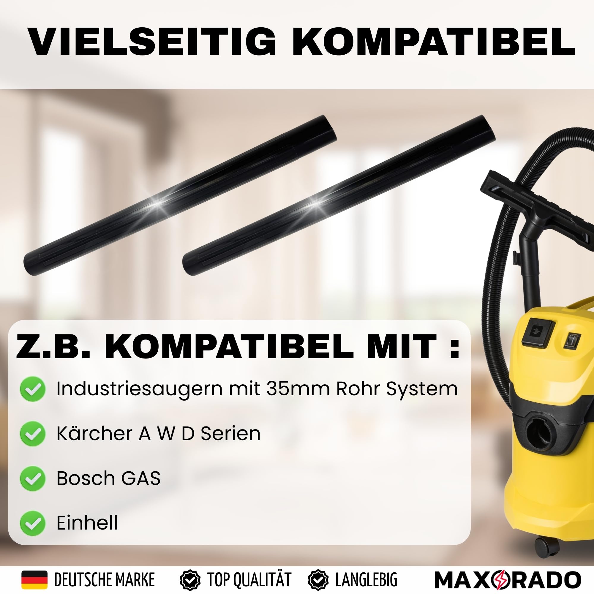 Staubsaugerrohr Nassauger 35mm 2x 50cm Rohr NW 35 passend für Kärcher A K WD2 WD3 WD4 WD5 WD6 Verlängerungsrohr Saugrohr Verlängerung Kunststoff DN35