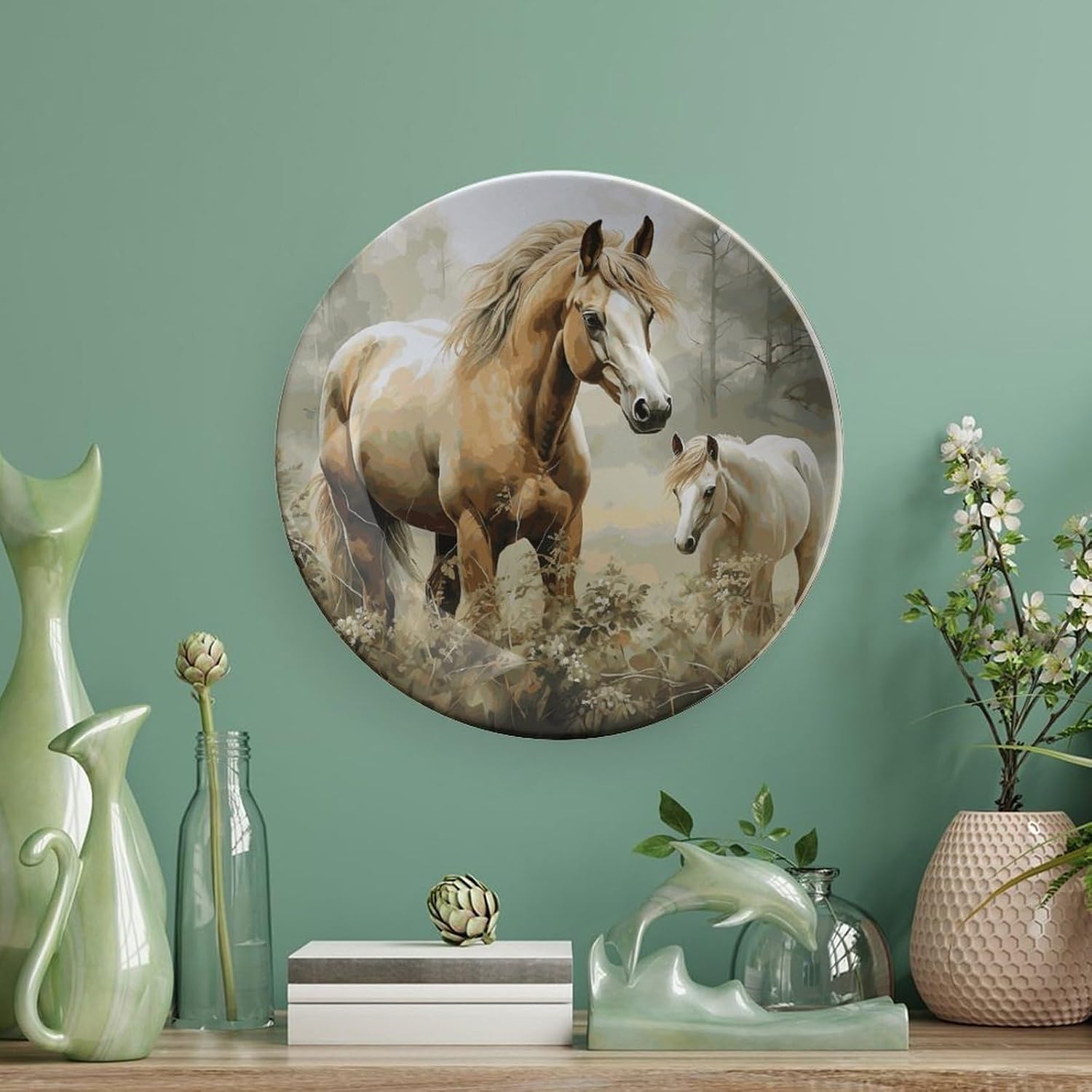 Animals Embroidery Paintings Horses Bone China Decorative Plate Exquisite Ornamental Wall Hanging Platter 6/7/8/10 Inch Vintage Art Ceramic Decor Dish for Home Tabletop Decor Housewarming Gift image 5