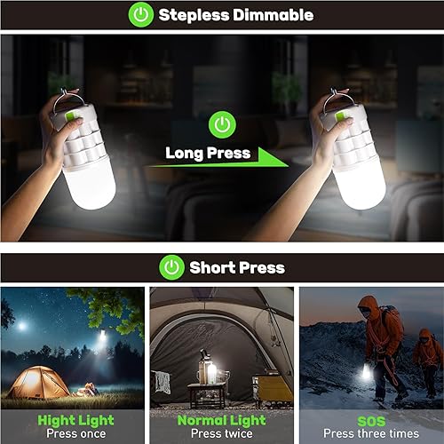 Miniatura 9 de Linterna de camping recargable de 8000 mAh, linterna de 1320 LM, luz de campamento portátil, 3 modos de luz y regulable continuo, luz de emergencia
