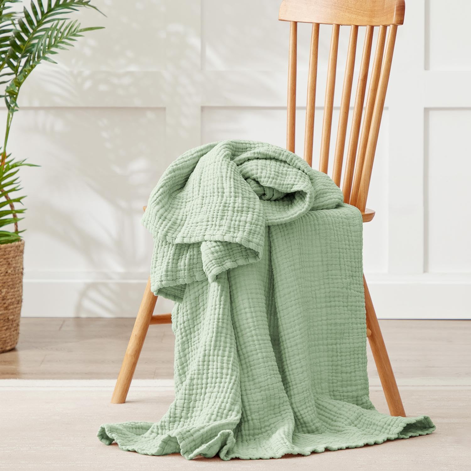 100% Cotton Muslin Blanket 50" x 60", Breathable and Lightweight Cotton Throw Blankets for Couch, Soft Cooling Summer Gauze Blanket for Adults All Season, Sage Green - Image 2