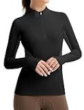 Womens Equestrian Shirts Thumbholes Long Sleeve Horse Riding Shirts Quick Dry UPF50+ Riding Top Half Zip