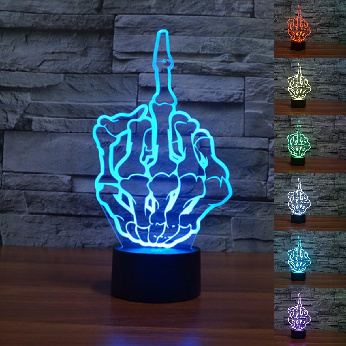 XJCKING Middle Finger 3D Night Light Touch Table Desk Optical Illusion Lamps, 7 Color Changing Lights with Acrylic Flat & ABS Base & USB Charger