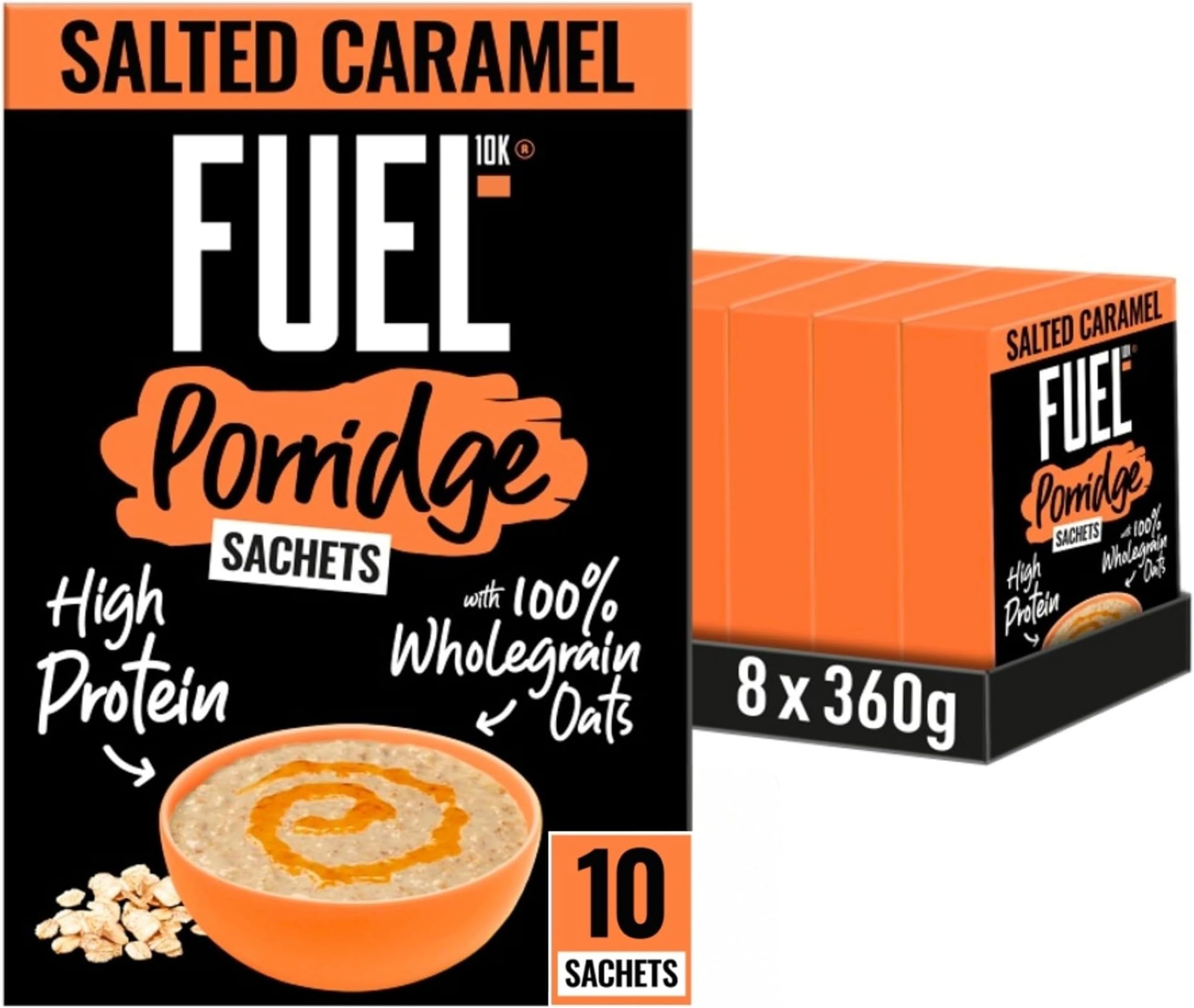 FUEL10K Salted Caramel Protein Porridge Sachets, 80 Servings (8-Pack)