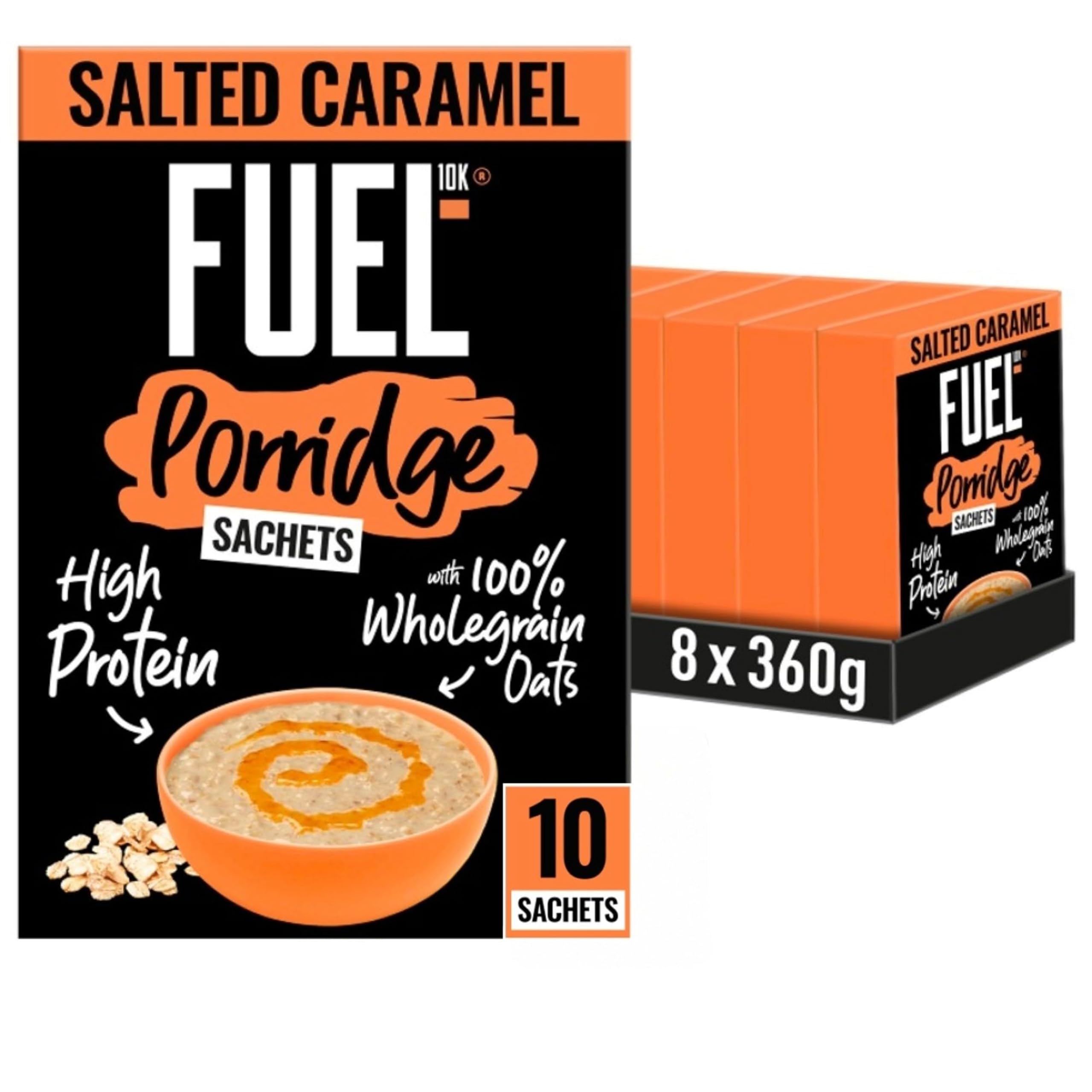 Salted Caramel Protein Porridge Oat Cereal Sachets, 10 x 36 g (Pack of 8)